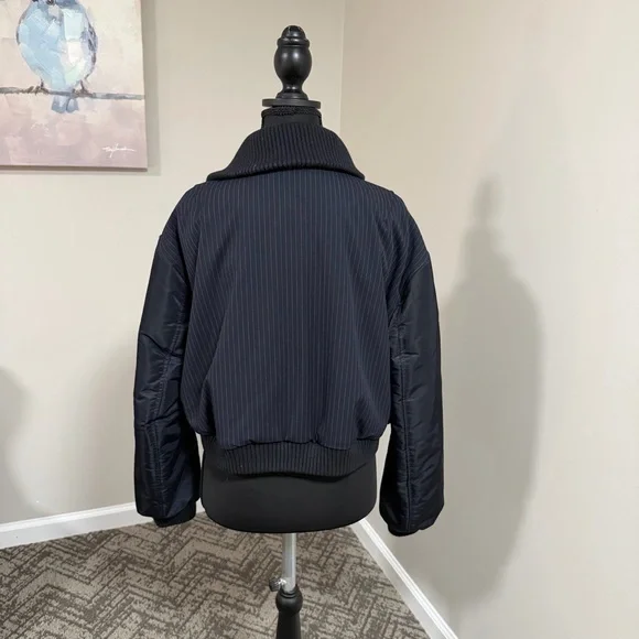 Zara Navy Zippered Pinstriped Bomber Jacket NWT - Picture 10 of 16